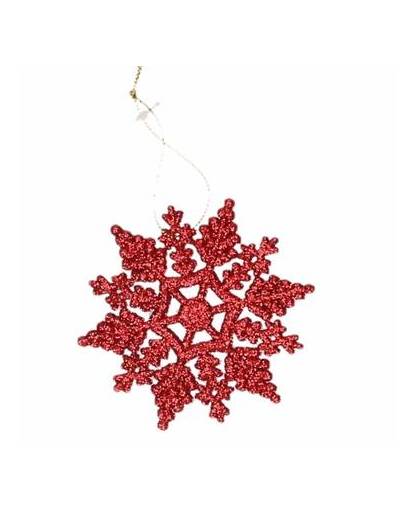 Kerstboom decoratie rode glitter sneeuwvlok 10 cm type 2