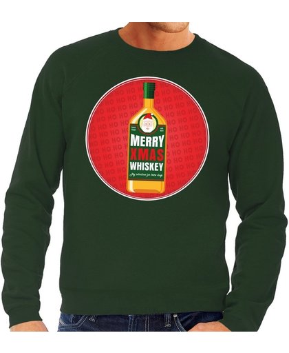 Foute kersttrui / sweater Merry Chrismas Whiskey groen voor heren - Kersttrui voor whisky liefhebber XL (54)
