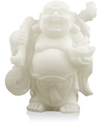 Sneeuwkwarts Beeldje Boeddha met Knapzak en Schaal (9 cm)