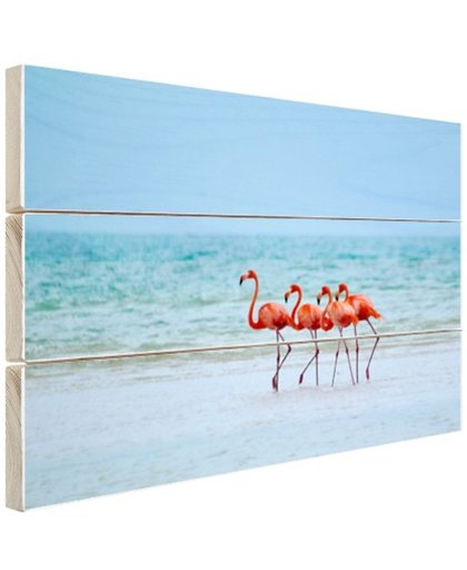 FotoCadeau.nl - Roze flamingos in het water  Hout 60x40 cm - Foto print op Hout (Wanddecoratie)