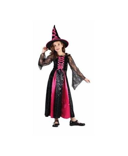 Roze heks jurkje voor meisjes - heksenjurkje / kostuum 110-122 (4-6 jaar)