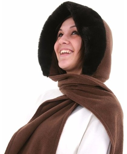 Fleece capuchon sjaal met nepbont camel voor dames