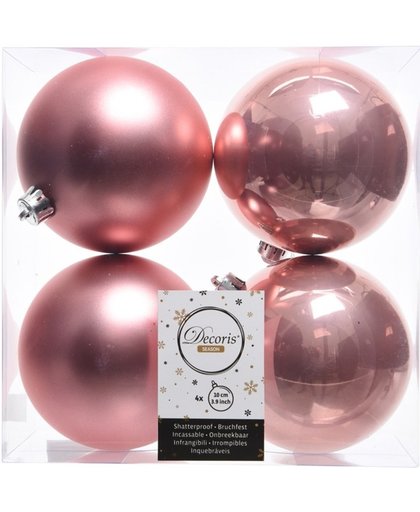 Onbreekbare oud roze kerstballen 10 cm - 8 stuks - kerstversiering