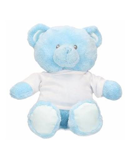Blauwe geboorte knuffelbeer 28 cm met shirt