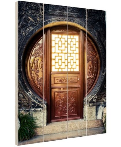 FotoCadeau.nl - Traditionele Chinese deur  Hout 60x80 cm - Foto print op Hout (Wanddecoratie)