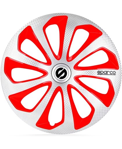 4-Delige Sparco Wieldoppenset Sicilia 13-inch Zilver/rood/carbon