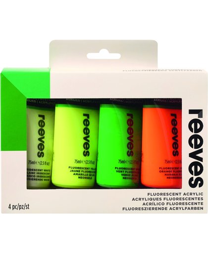 Reeves Acryl Set 4 x 75ml Fluor kleuren set 1