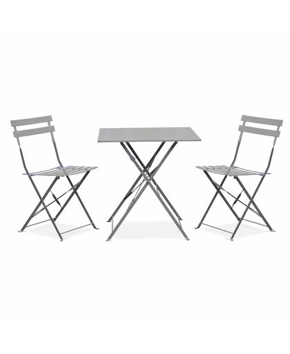 Bistro tuin set, 1 vierkante tafel en 2 opklapbare stoelen met poedercoating