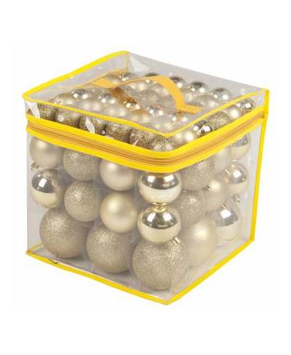 Merkloos 77 kerstballen goudkleurig met opbergtas (plastic)