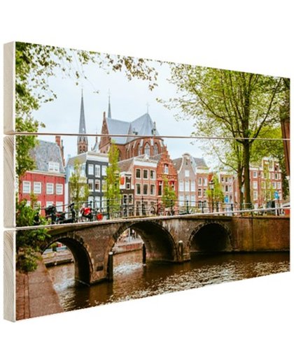 Gracht centrum van Amsterdam Hout 30x20 cm - Foto print op Hout (Wanddecoratie)