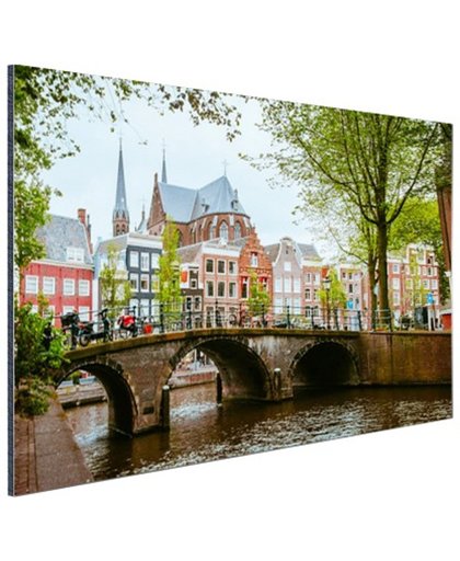 Gracht centrum van Amsterdam Aluminium 90x60 cm - Foto print op Aluminium (metaal wanddecoratie)