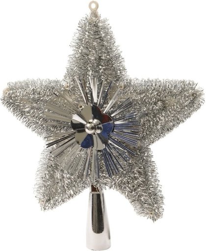 Kerstboom piek glitters zilver 23 cm