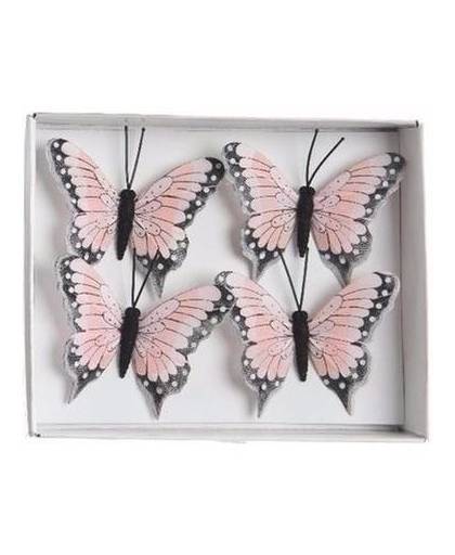 Kerstversiering kerstboomversiering roze vlinders op clip 4x