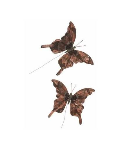 2 stuks kerstboomversiering vlinders bruin - kerstversiering