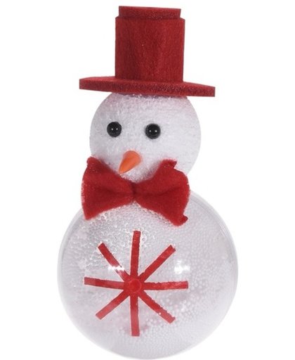 Wit/rode sneeuwpop kerstversiering hangdecoratie 12 cm