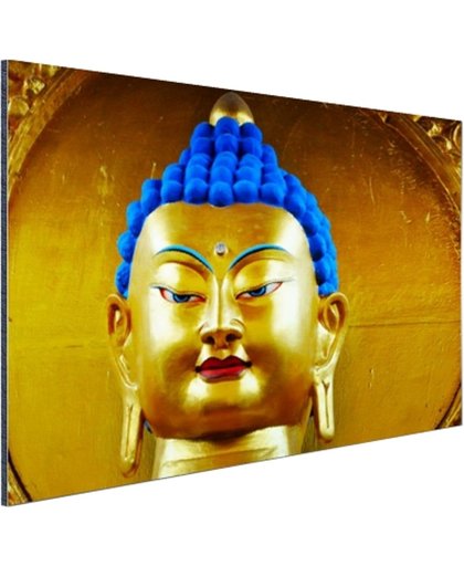 Goud met blauw Boeddha beeld Aluminium 180x120 cm - Foto print op Aluminium (metaal wanddecoratie)