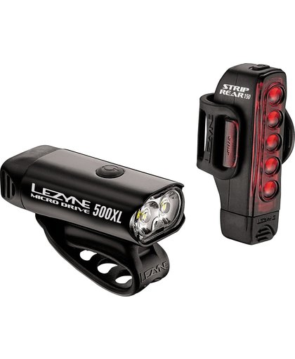 Lezyne Micro Drive 500XL Strip Drive Led Fiets Verlichtingsset - 500 Lumen koplamp / 150 Lumen achterlicht - Zwart