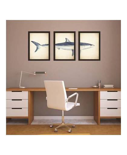 Walplus home decoratie sticker - 2in1 grote witte haai posters - set van 3