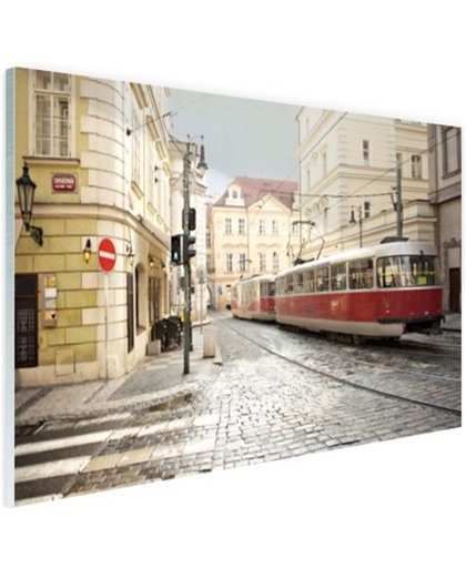 Tram in Praag Glas 180x120 cm - Foto print op Glas (Plexiglas wanddecoratie)