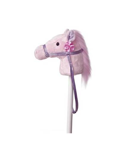 Pluche stokpaardje roze pony met geluid 94 cm