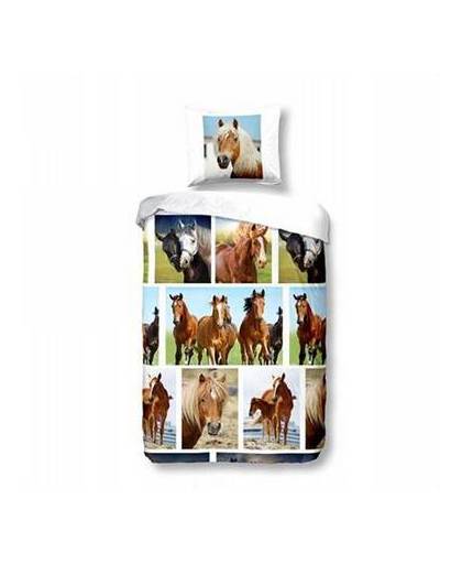 Snoozing horses beach flanel dekbedovertrek - 1-persoons (140x200/220 cm + 1 sloop)