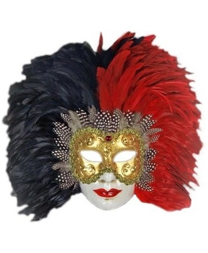 Venetiaans veren masker rood/zwart