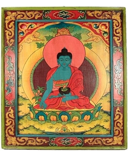 Medicijn Boeddha Handbeschilderd houten paneel (65x52 cm)