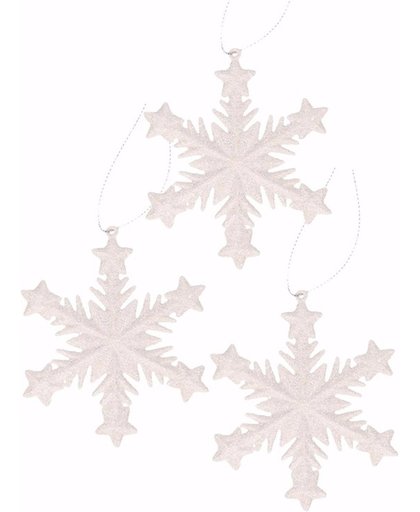 3x Kersthanger sneeuwvlok - wit / glitter - kerstversiering