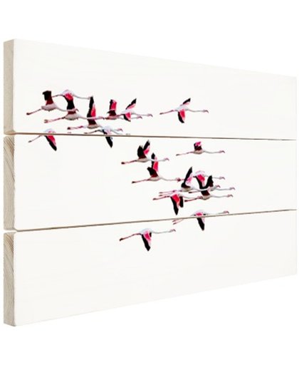 FotoCadeau.nl - Vliegende flamingos Hout 120x80 cm - Foto print op Hout (Wanddecoratie)