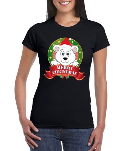 IJsbeer Kerst t-shirt zwart Merry Christmas voor dames - Kerst shirts S