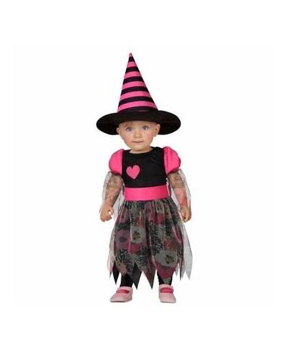 Halloween heksenjurk voor peuters zwart met roze 12-24 maanden (80-92)