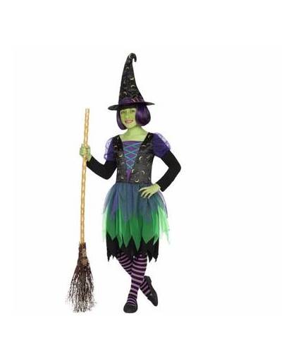 Heksen outfit groen/zwart voor meisjes 116 (5-6 jaar)
