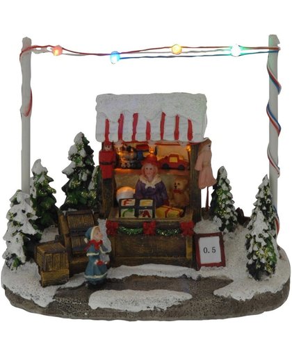 Kerstdorp speelgoed kraampje/winkeltje 16 cm met LED verlichting - kersthuisje