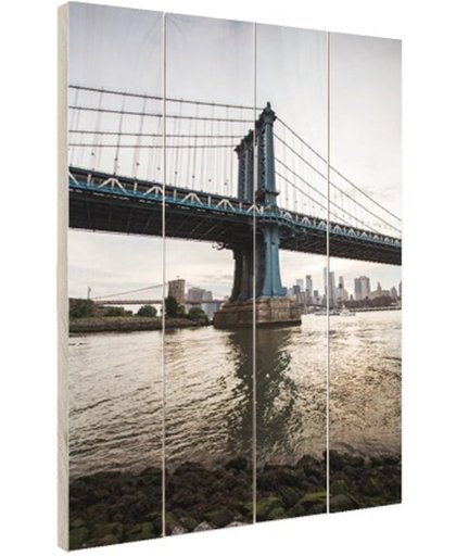 NewYork Manhattan Bridge zonsondergang Hout 120x160 cm - Foto print op Hout (Wanddecoratie)