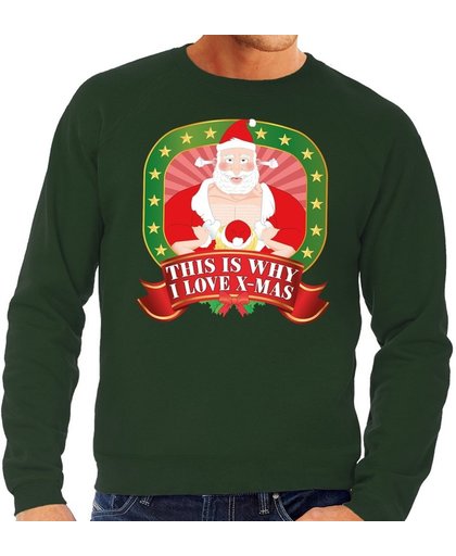 Foute kersttrui / sweater voor heren This is why I love Christmas - groen - Kerstman met dame XL (54)