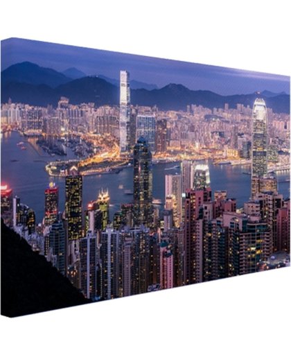 FotoCadeau.nl - Hong Kong verlichting Canvas 80x60 cm - Foto print op Canvas schilderij (Wanddecoratie)