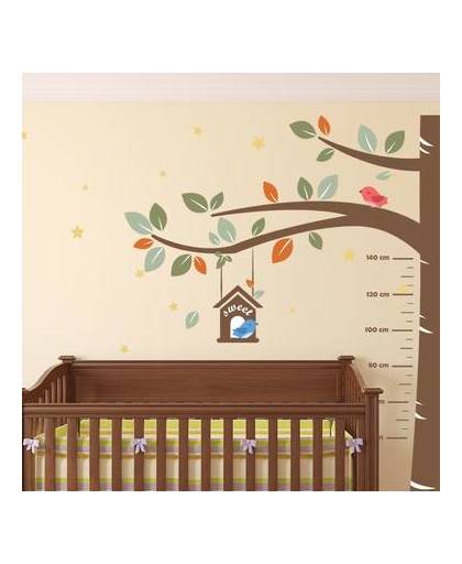 Walplus kids decoratie sticker - groeimeter boom met vogels