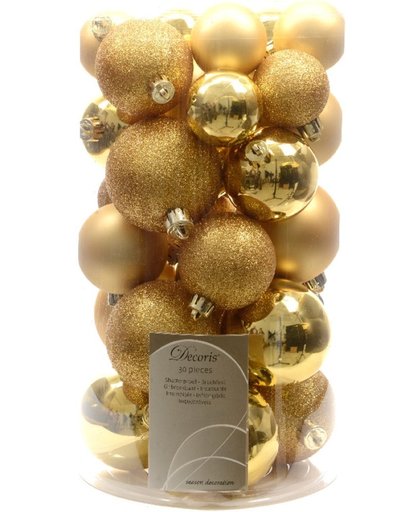 3 stuks Kerstbal plastic glans-mat-glitter assorted licht goud KSD