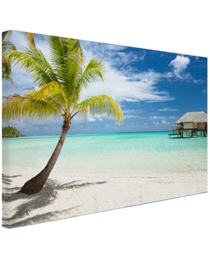 Palm en hutten op tropisch eiland Canvas 180x120 cm - Foto print op Canvas schilderij (Wanddecoratie)