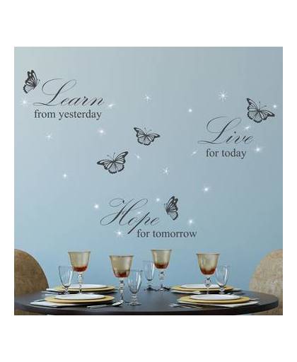 Walplus home decoratie sticker - learn live hope quote wit met 20 swarovski kristallen