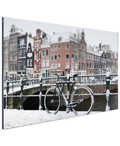 Amsterdam bedekt met sneeuw Aluminium 180x120 cm - Foto print op Aluminium (metaal wanddecoratie)