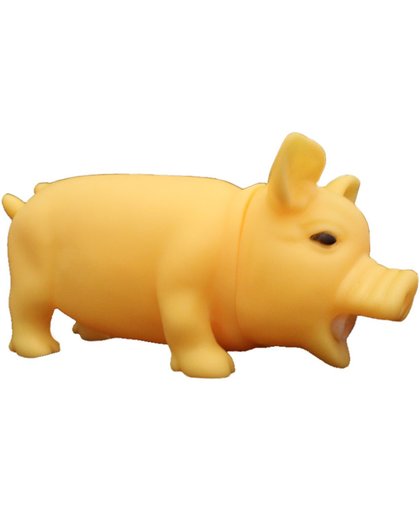 Een rubber groot varkentje in de kleur geel met knor geluid.
