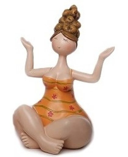 Decoratie beeldje dikke dame in oranje badpak - Dikke dames beeldje in yoga pose