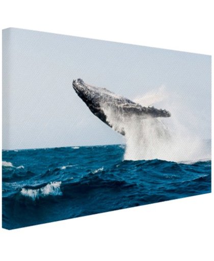 Walvis springt achterover in blauw water Canvas 180x120 cm - Foto print op Canvas schilderij (Wanddecoratie)