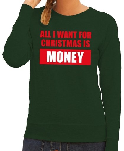 Foute kersttrui / sweater All I Want For Christmas Is Money groen voor dames - Kersttruien L (40)