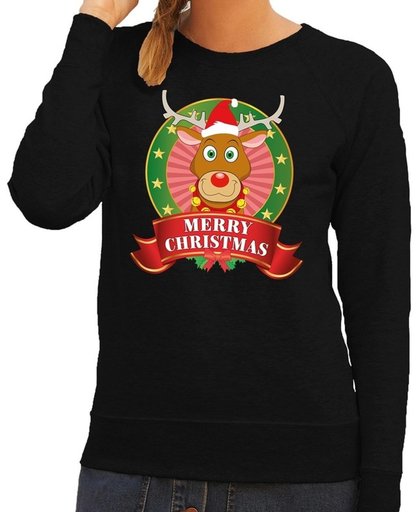Foute kersttrui / sweater Rudolf - zwart - Merry Christmas voor dames XL (42)