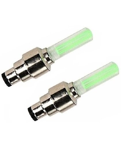 2x Fietslicht  ventiel kleur groen deluxe - wiel LED incl batterijen - ventielverlichting / ventiellampjes