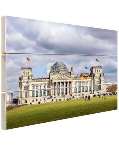 FotoCadeau.nl - Reichstag gebouw bewolkt Hout 60x40 cm - Foto print op Hout (Wanddecoratie)