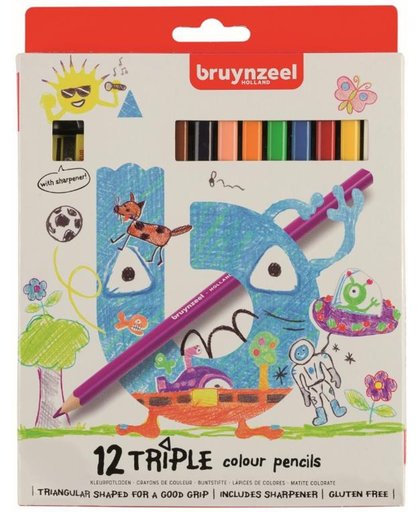 Bruynzeel Kids 12 driekantige kleurpotloden met slijper
