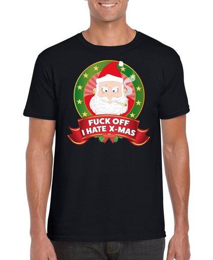 Foute Kerst t-shirt zwart Fuck off I hate x-mas heren - Kerst shirts L
